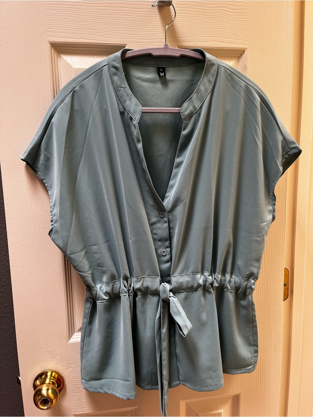 Women’s Drawstring Waist Peplum Blouse - Sage Green